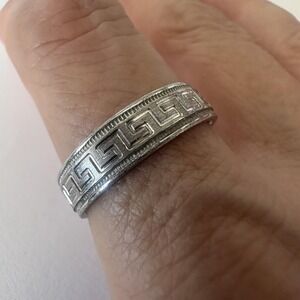 Sterling Silver 925 Greek Key Band Ring Size 11 Turkey Unisex Statement 6.31grms